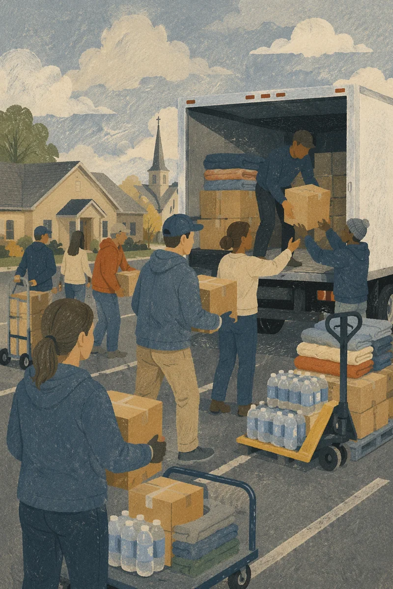 Church Volunteers Loading Disaster Relief Truck