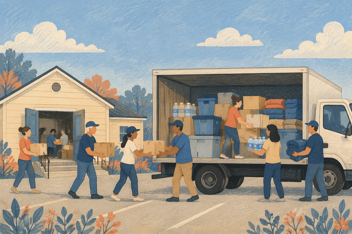 Church Volunteers Loading Disaster Relief Truck