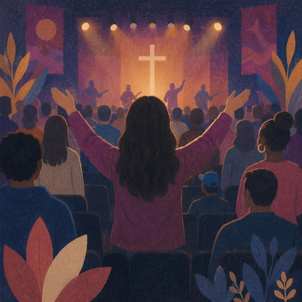 Diverse Congregation Worshiping in Warm Church Light