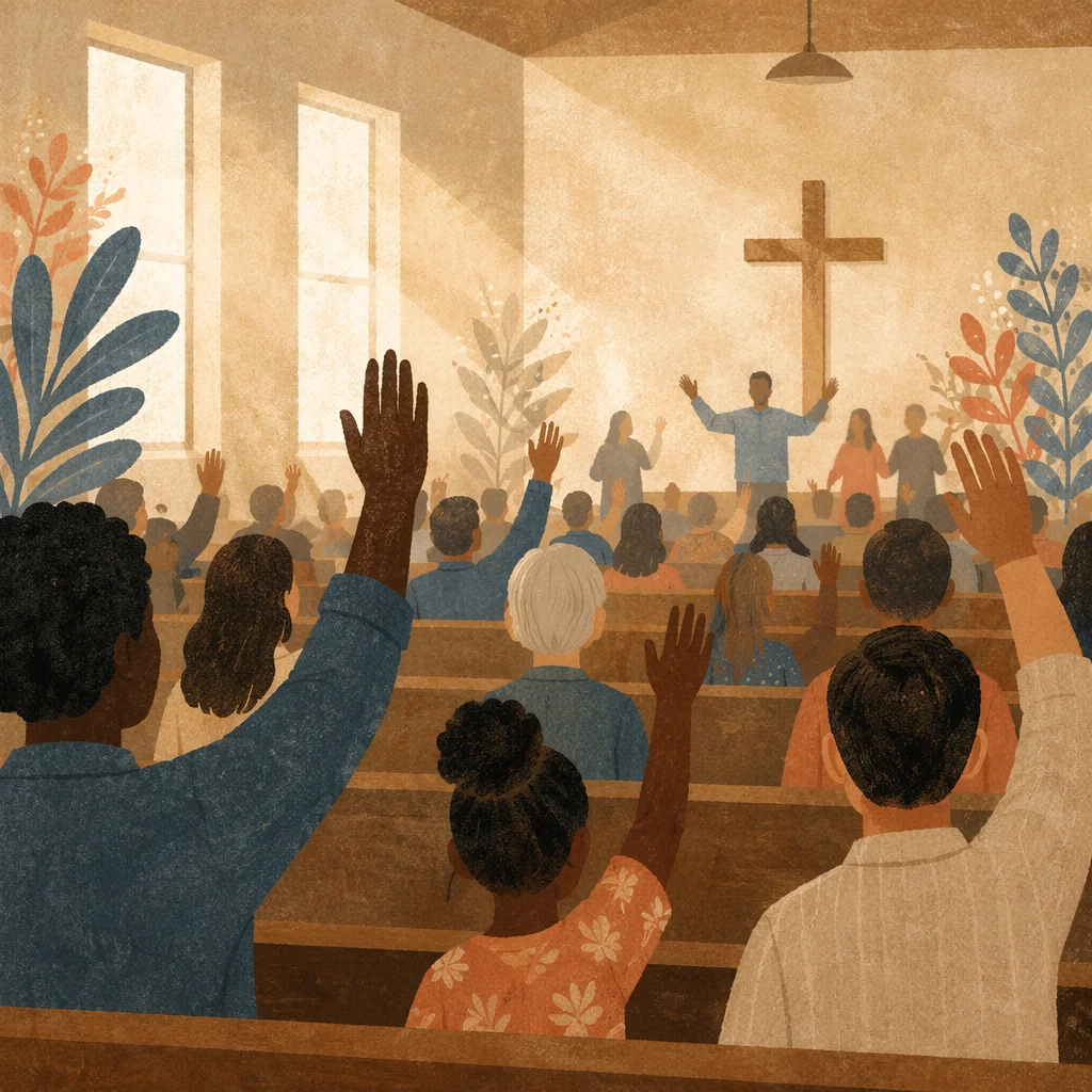 Diverse Congregation Worshiping in Morning Light