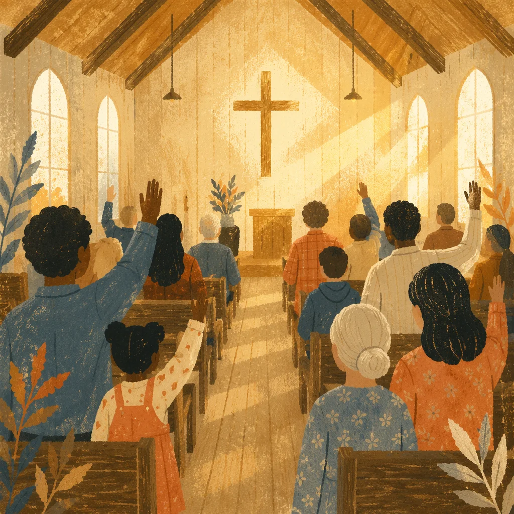 Diverse Congregation Worshiping in Wooden Chapel