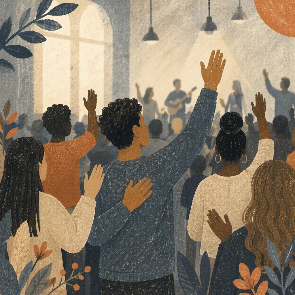 Diverse Congregation Worshiping in Modern Church