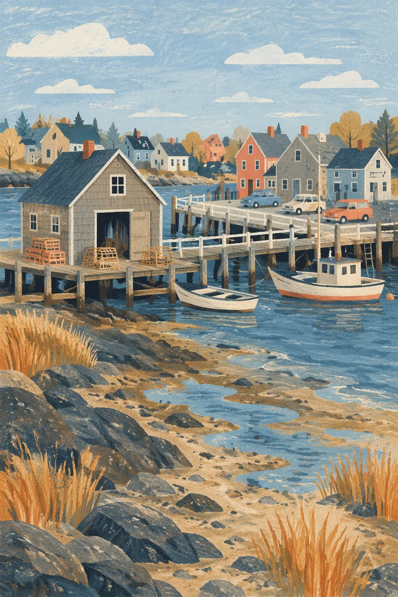 Peaceful Coastal Harbor at Low Tide