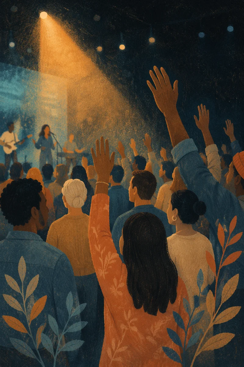 Diverse Congregation Worshiping in Warm Light