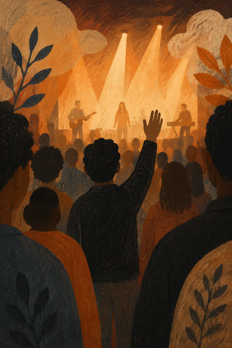 Diverse Congregation Worshiping in Warm Church Hall