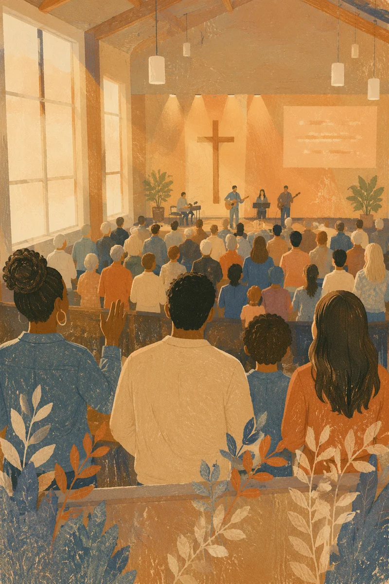 Diverse Congregation Worship in Warm Sanctuary