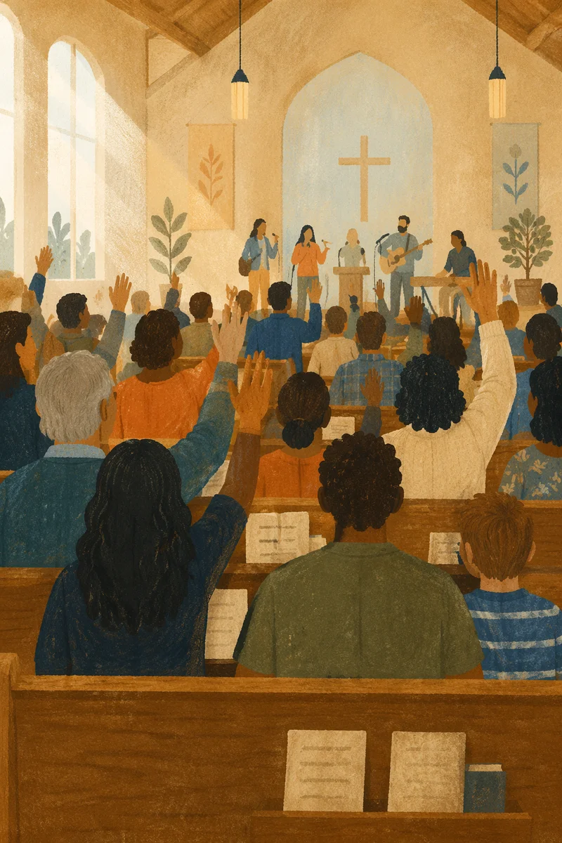 Diverse Congregation Worship in Morning Light