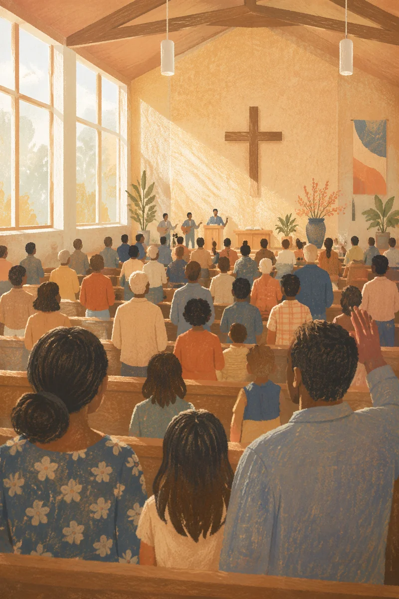 Diverse Congregation Worshiping in Warm Chapel
