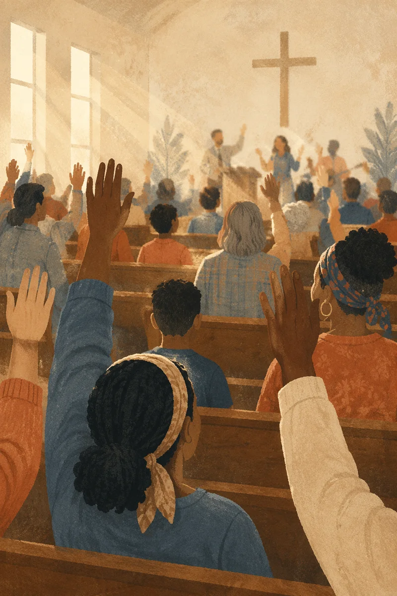 Diverse Congregation Worshiping in Morning Light