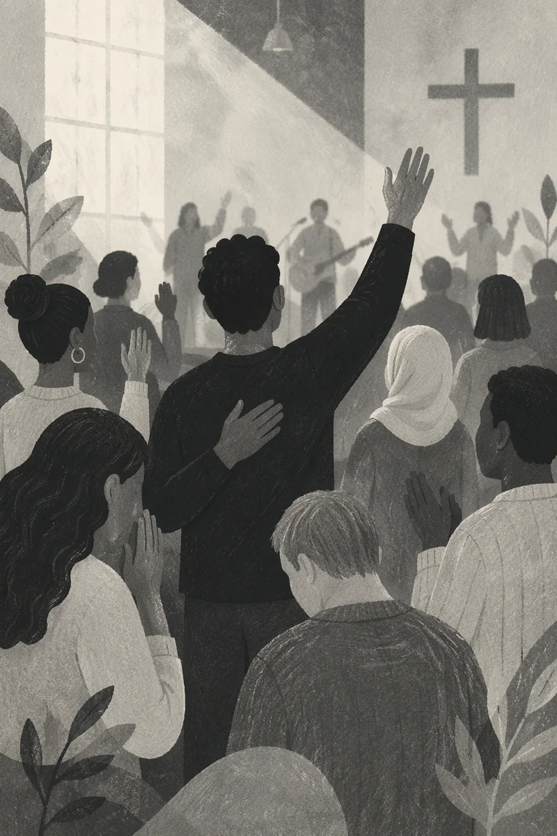 Diverse Congregation Worshiping in Modern Sanctuary