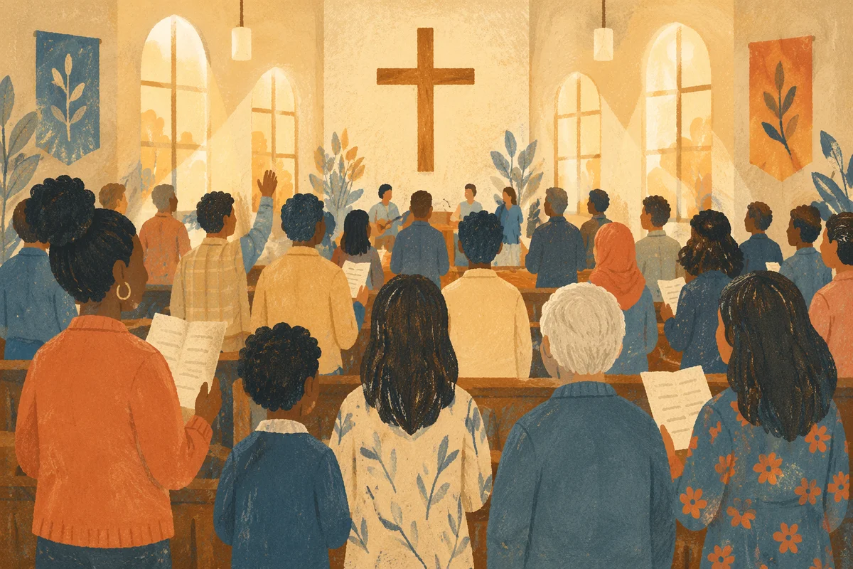 Diverse Congregation Worshiping in Warm Sanctuary