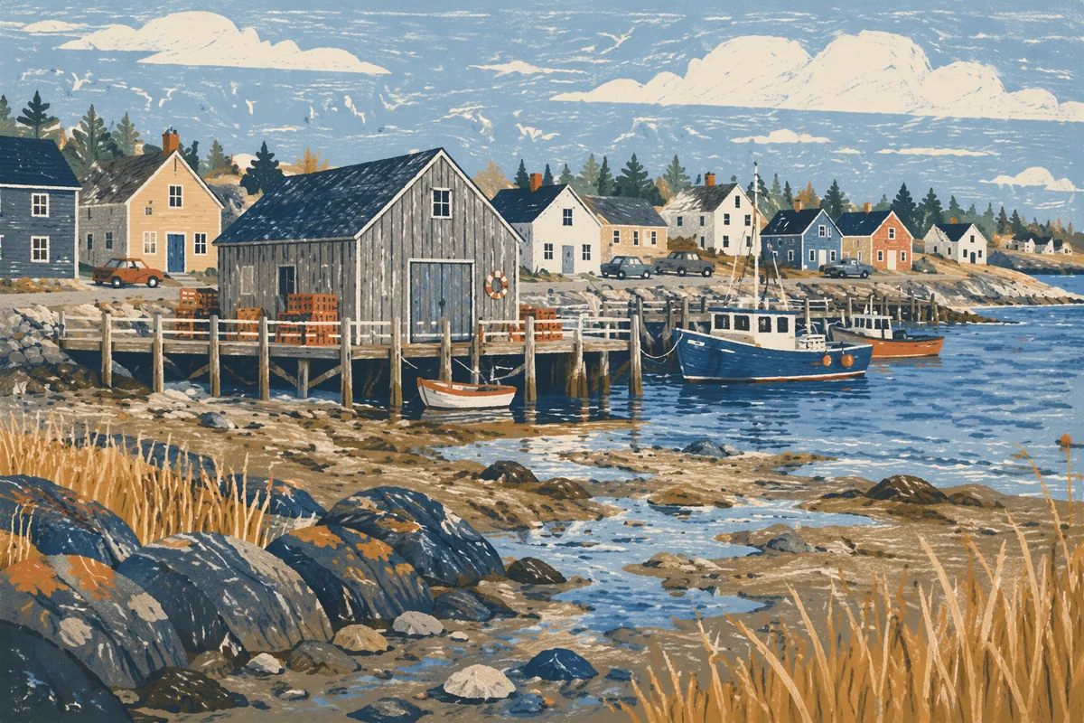 Peaceful Coastal Harbor at Low Tide