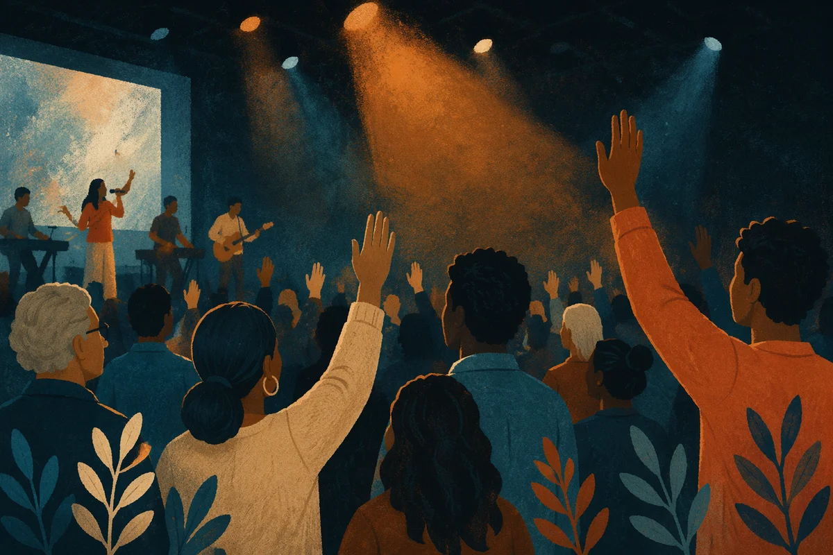 Diverse Congregation Worship in Warm Light