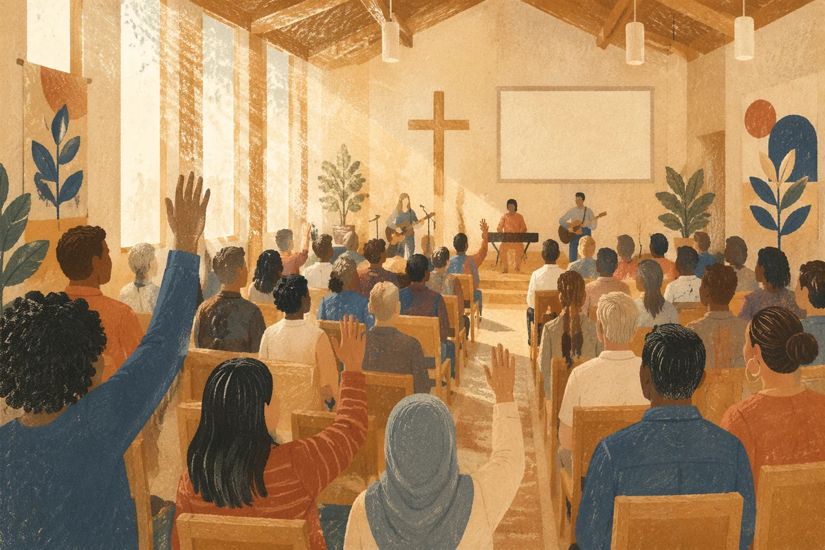 Diverse Church Congregation in Reverent Worship
