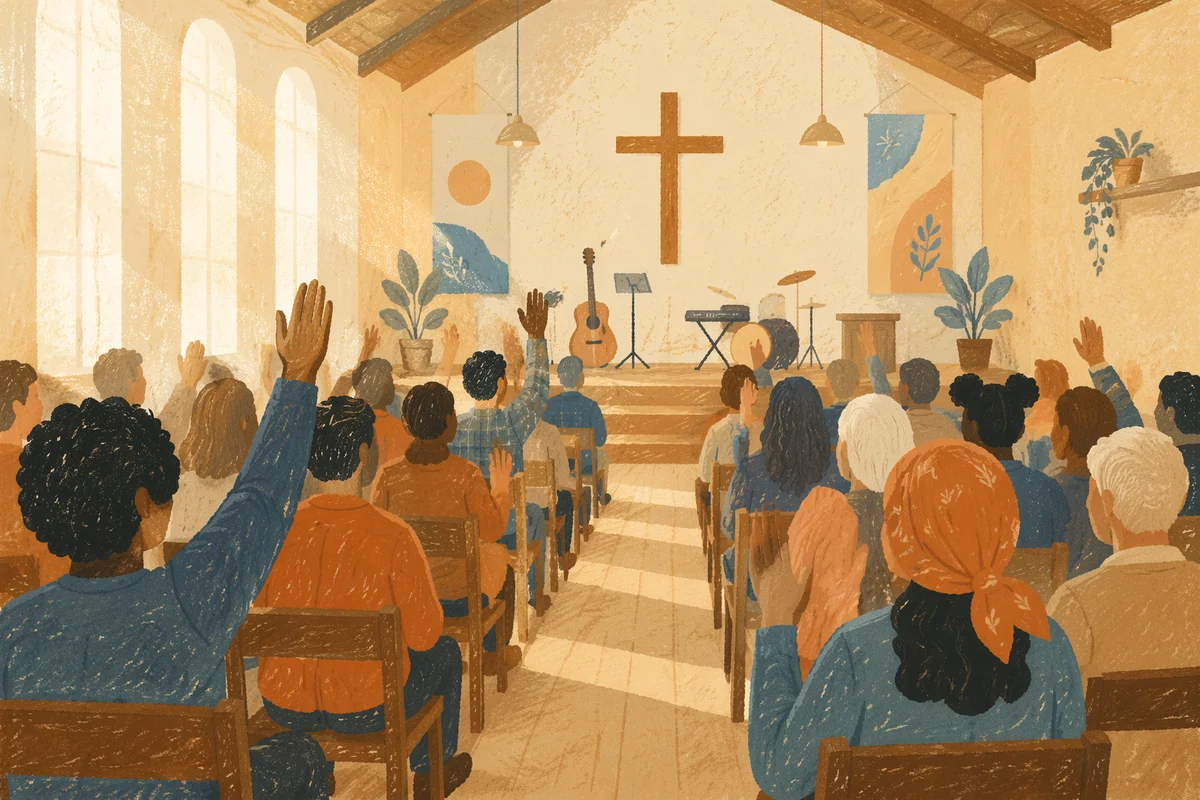 Diverse Church Congregation in Reverent Worship