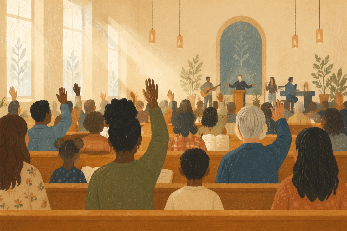 Diverse Congregation Worship in Morning Light
