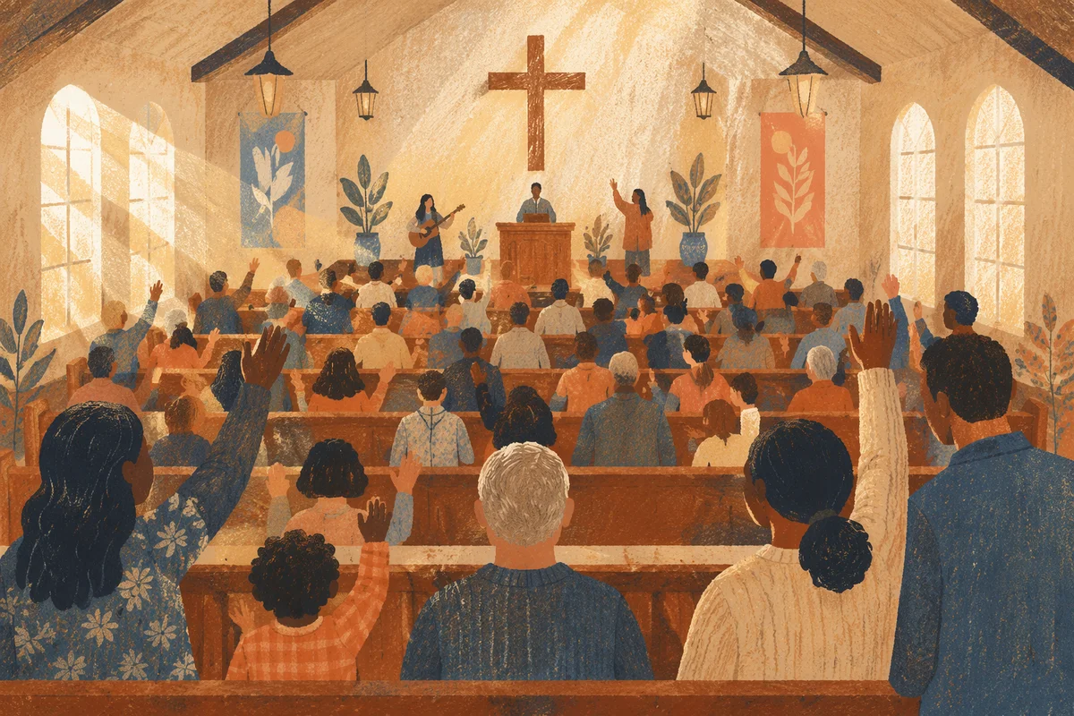 Diverse Congregation Worshiping in Warm Sanctuary