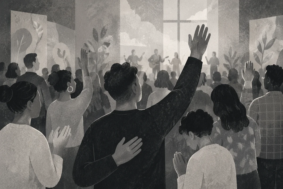 Diverse Congregation Worshiping in Modern Sanctuary
