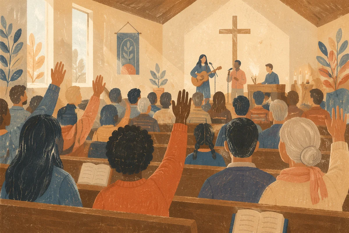 Diverse Congregation Worshiping in Morning Light