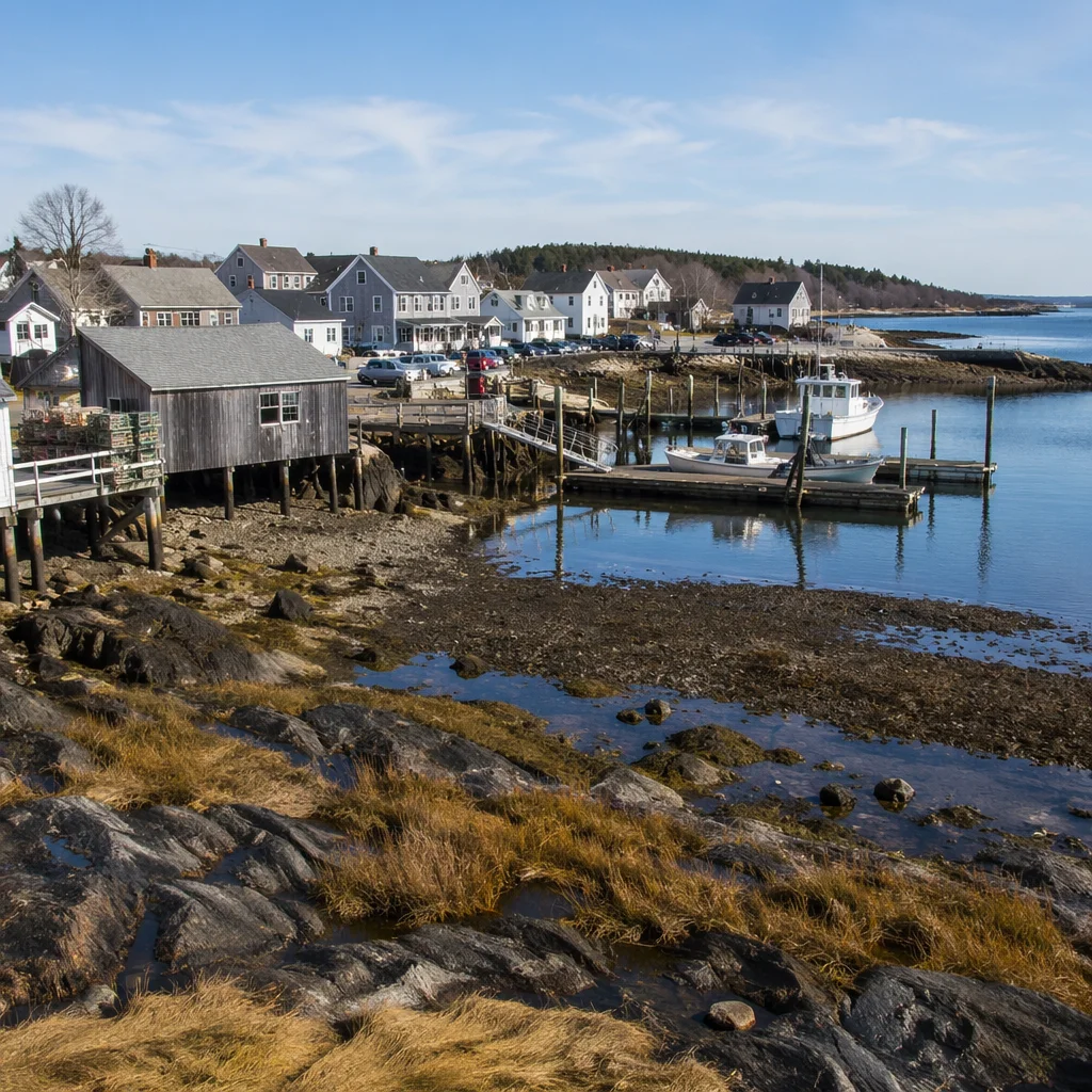 Peaceful Coastal Harbor at Low Tide