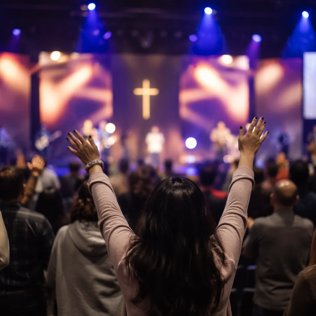 Diverse Congregation Worshiping in Contemporary Sanctuary
