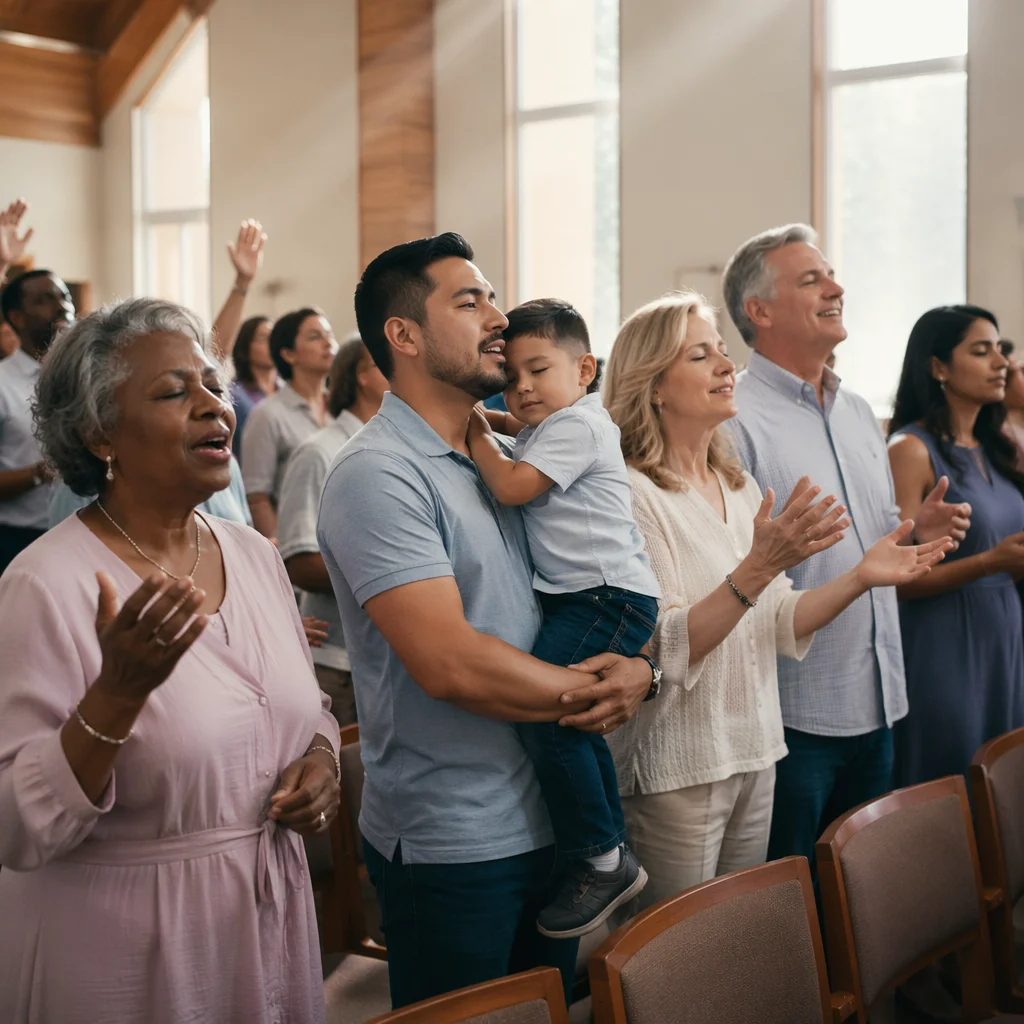 Diverse Church Congregation in Sunday Worship