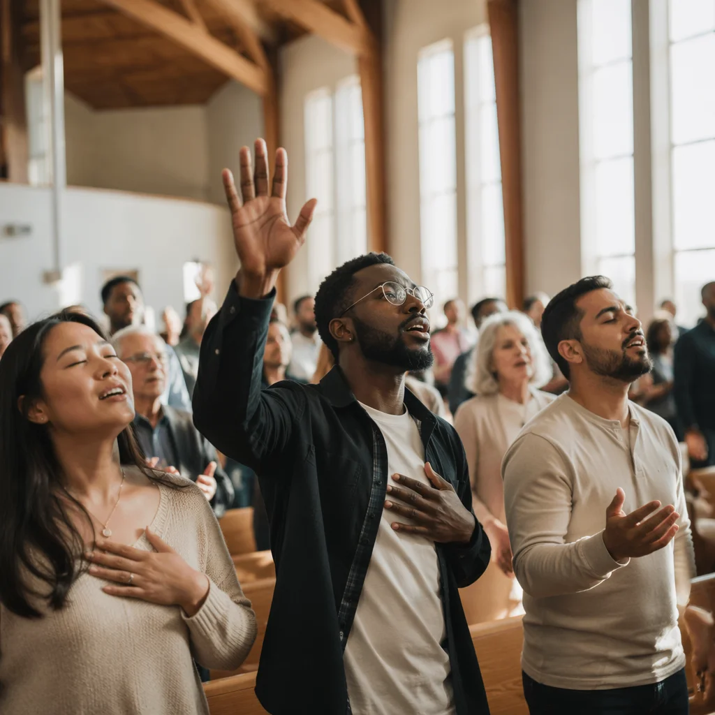 Diverse Congregation Worship in Modern Sanctuary