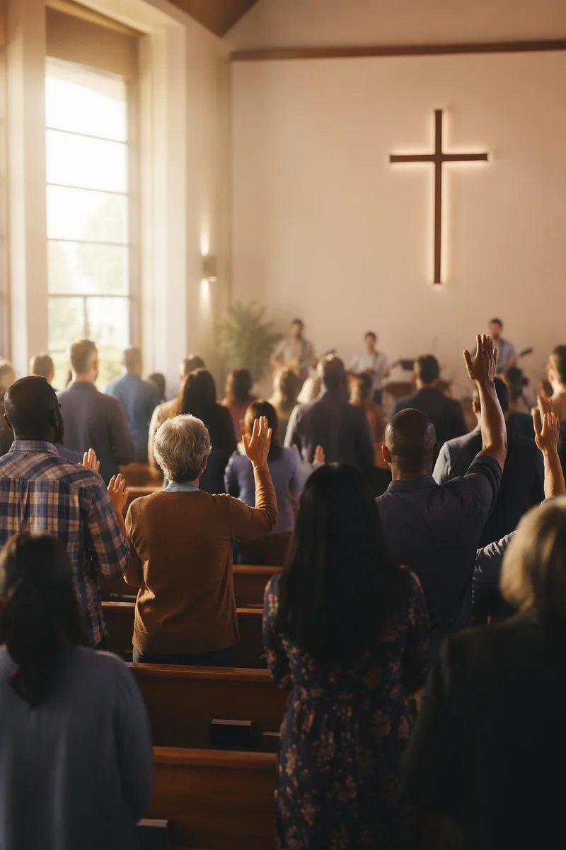 Diverse Congregation Worshiping in Modern Sanctuary