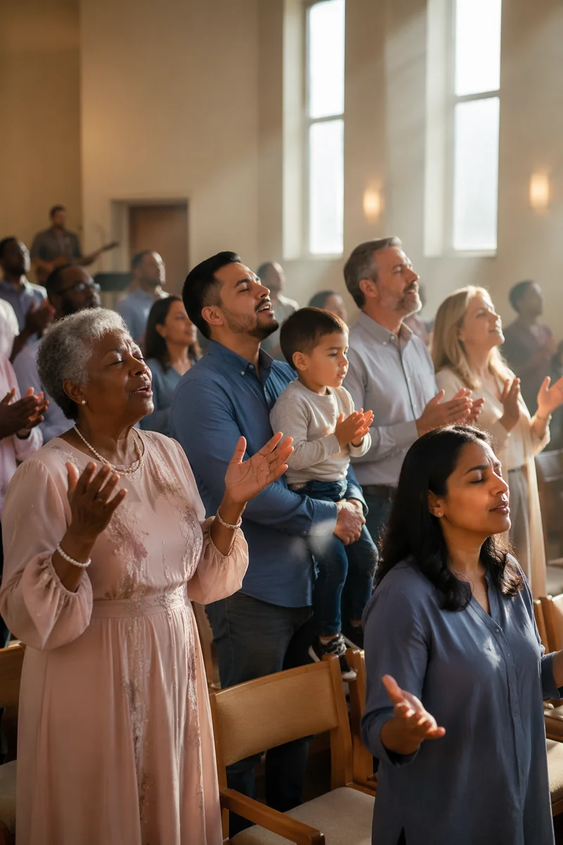 Diverse Congregation Worshiping in Contemporary Church