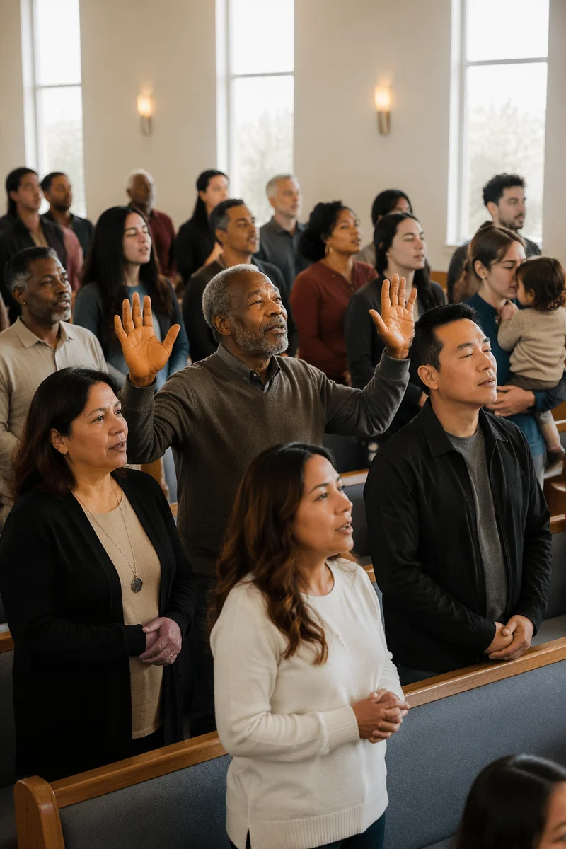 Diverse Church Congregation in Morning Worship