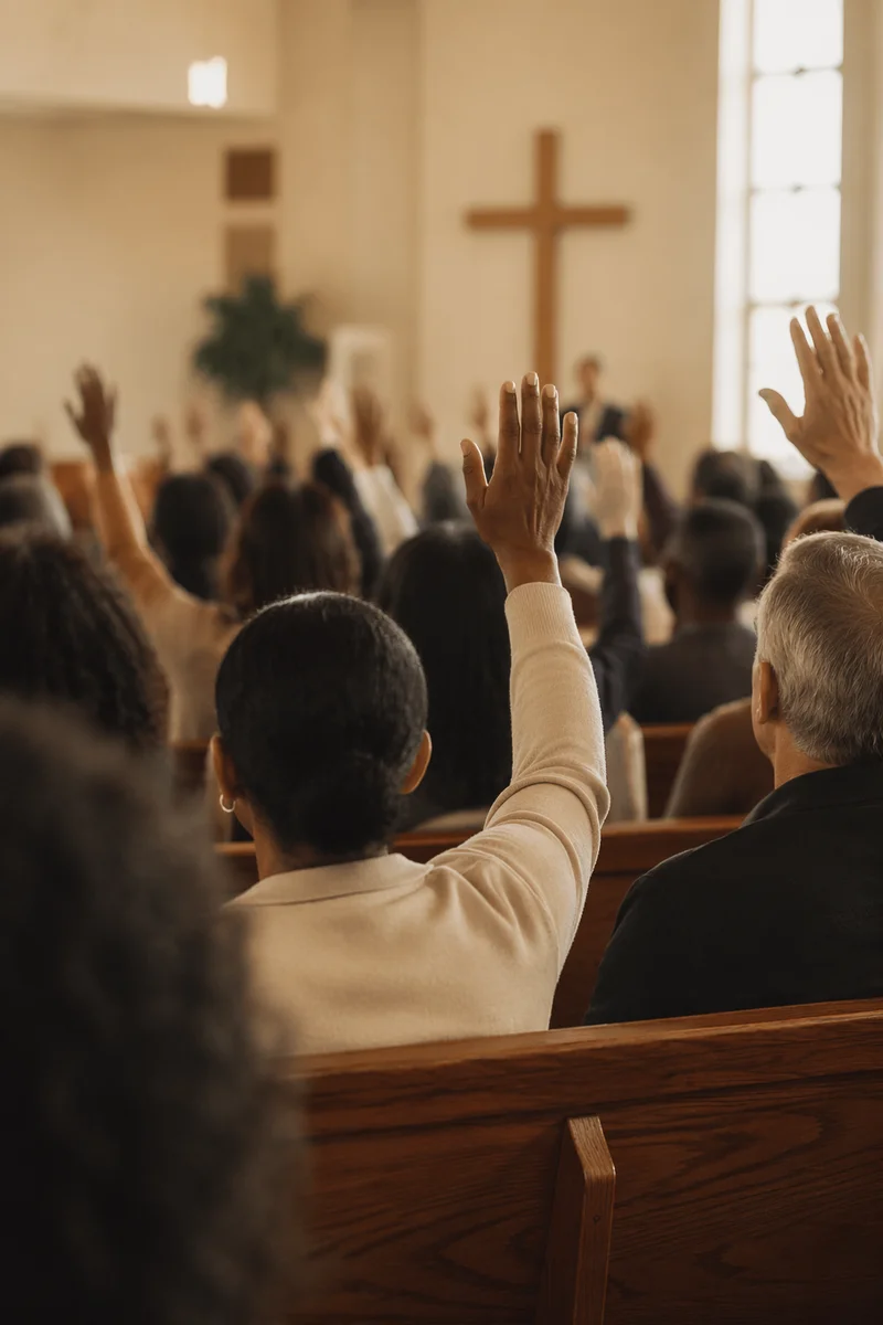 Diverse Congregation Worshiping in Morning Light