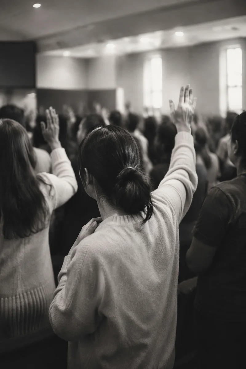 Diverse Congregation Worshiping in Modern Church