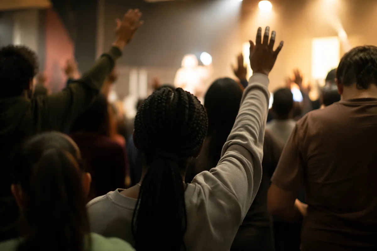 Diverse Congregation Worshiping in Modern Sanctuary