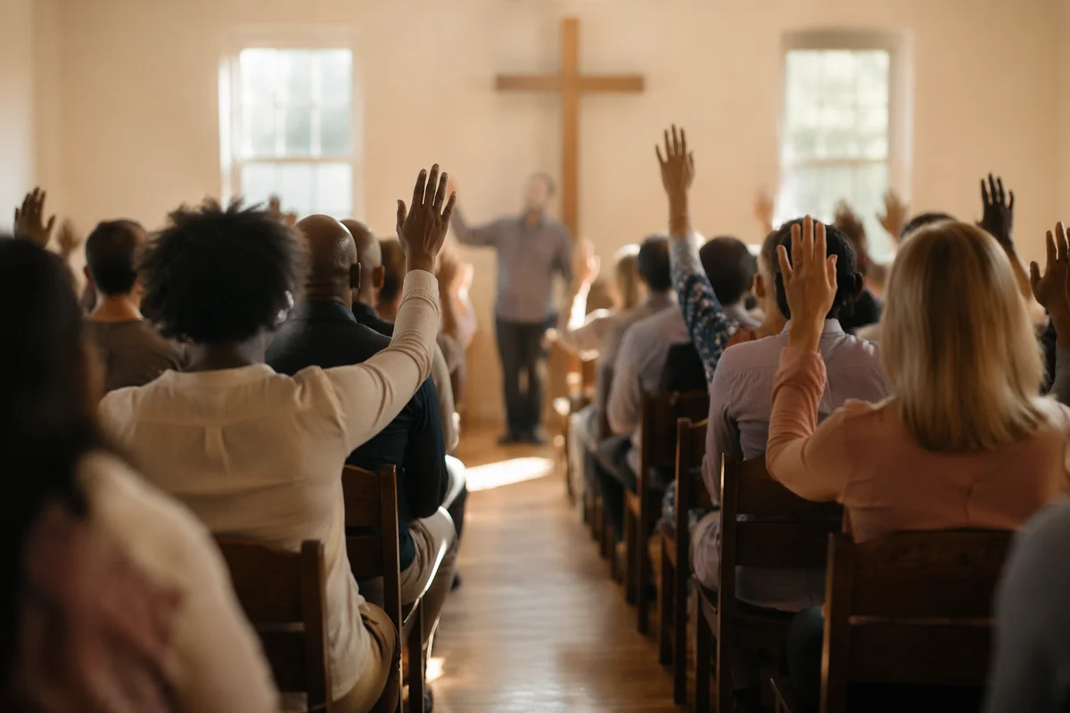 Diverse Congregation Worshiping in Warm Chapel