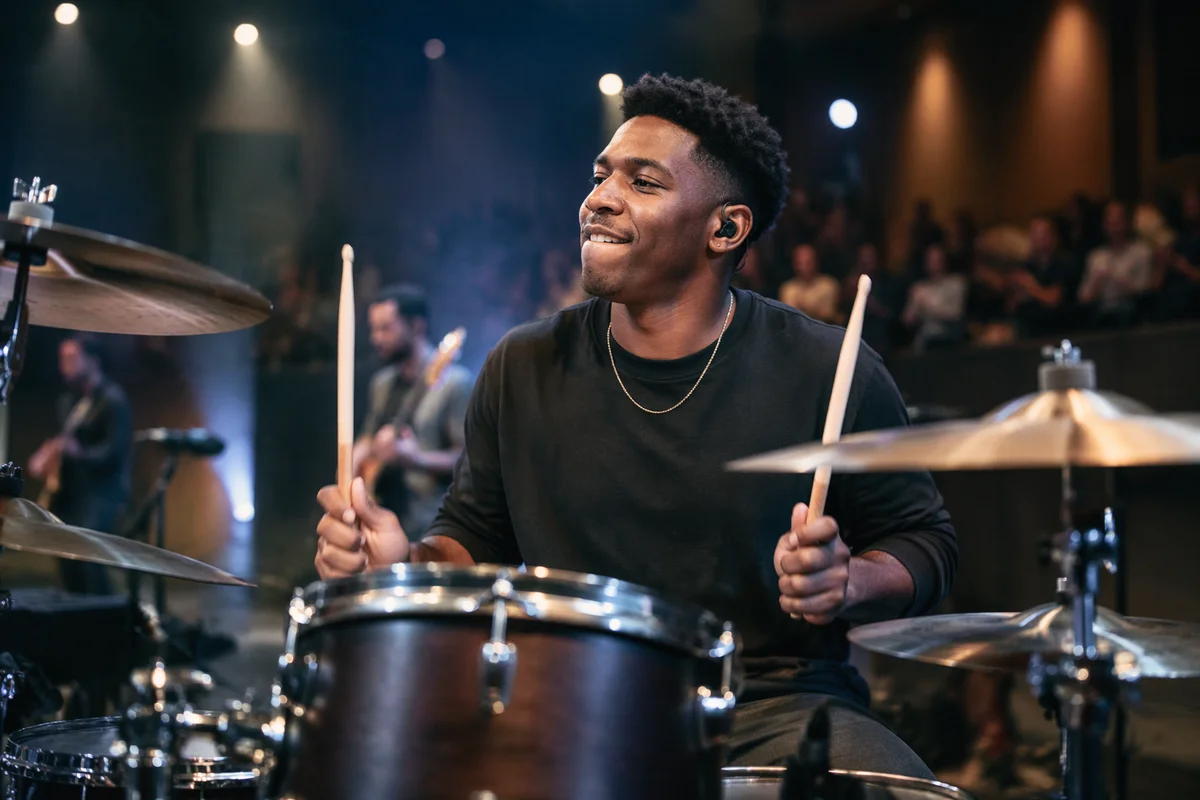 Young Drummer on Church Stage