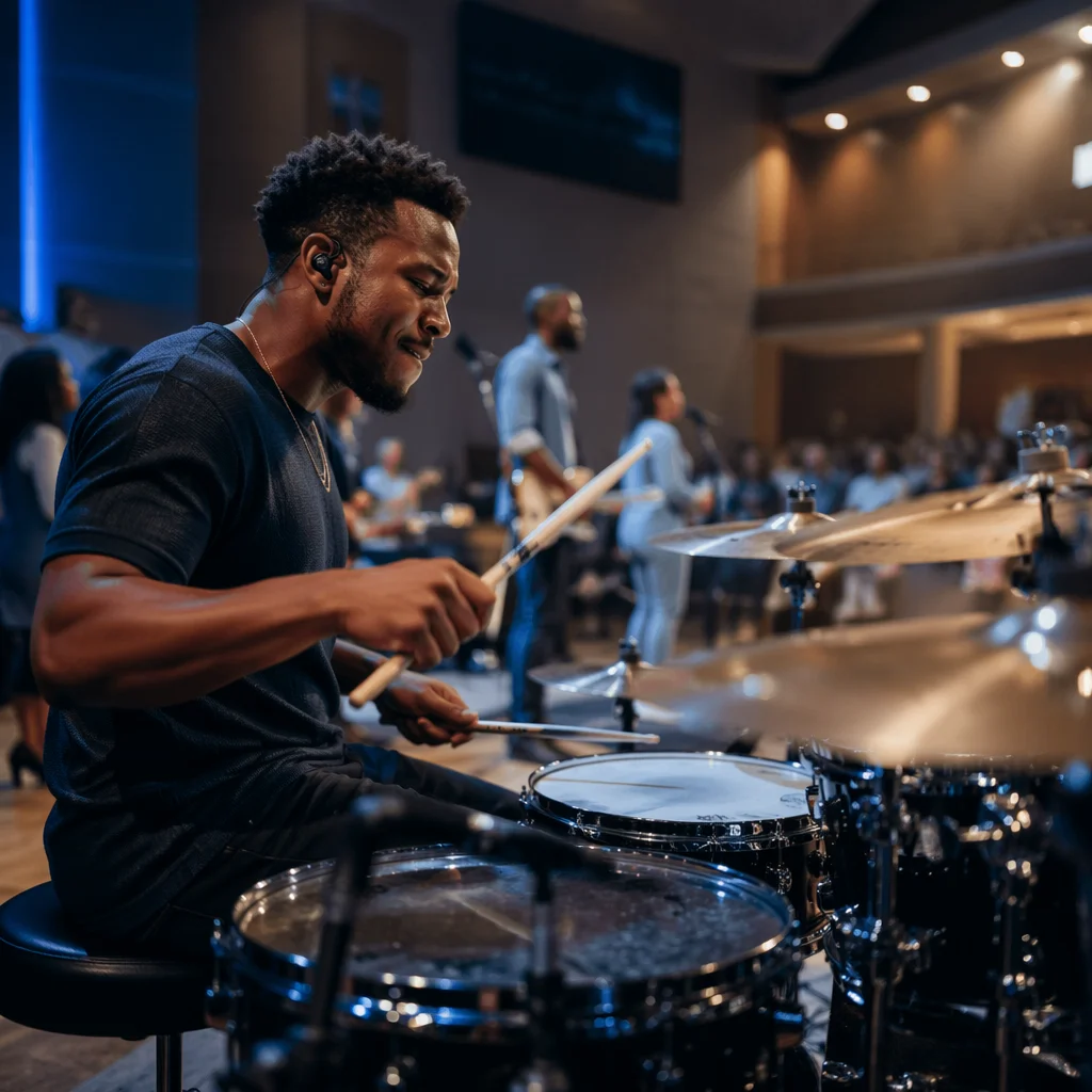 Energetic Drummer Leading Contemporary Worship Band