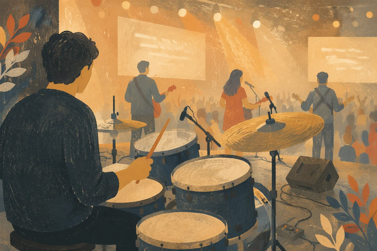 Worship Drummer on Contemporary Church Stage