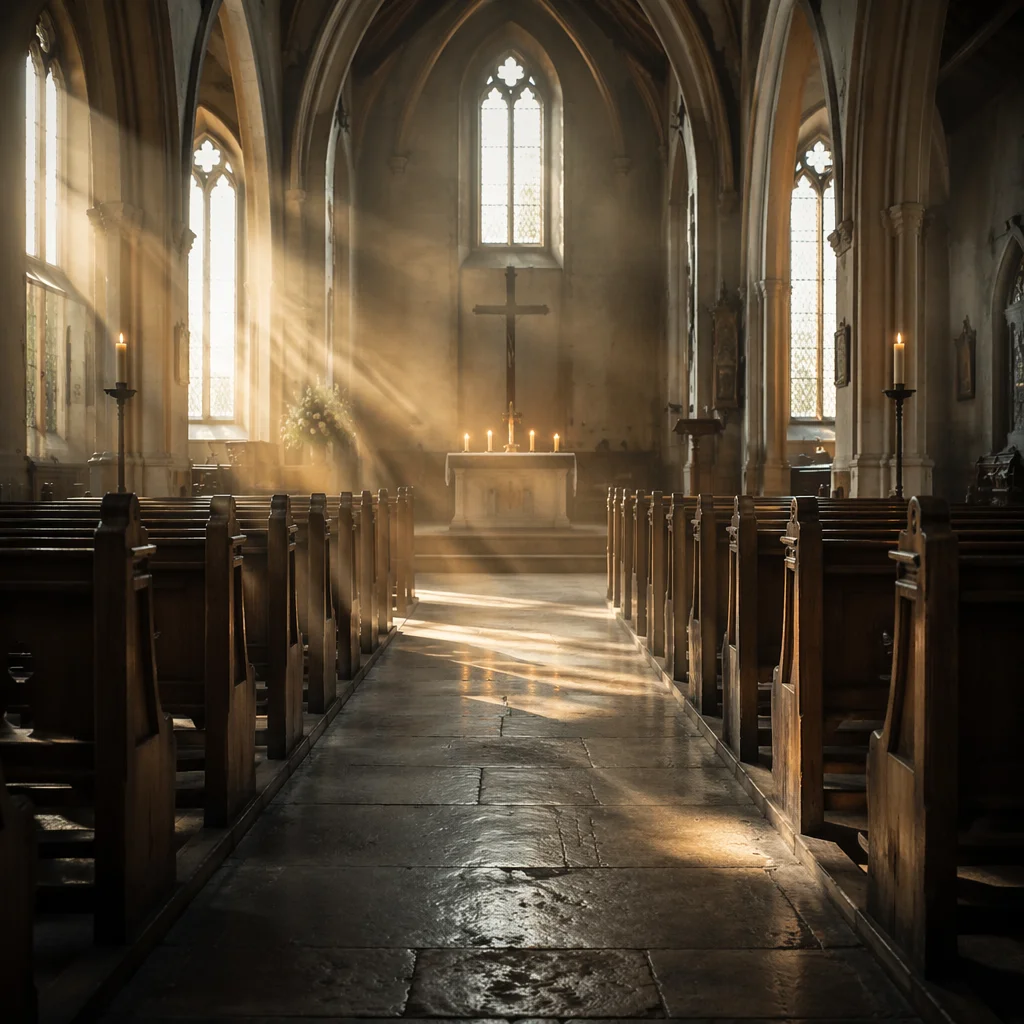 Empty Church at Dawn Prayer Light