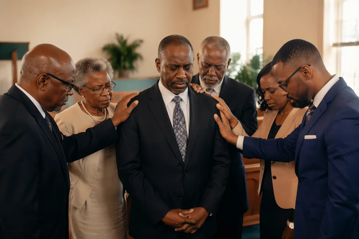 Church Leaders Praying in Sanctuary Circle