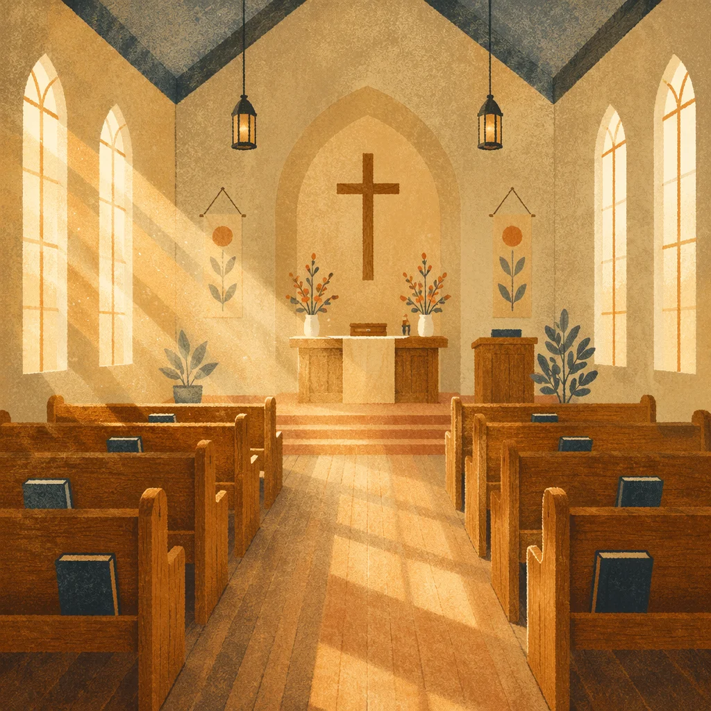 Empty Church Sanctuary in Morning Light