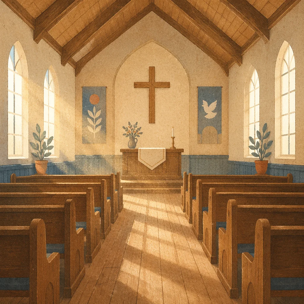 Empty Church Sanctuary in Morning Light
