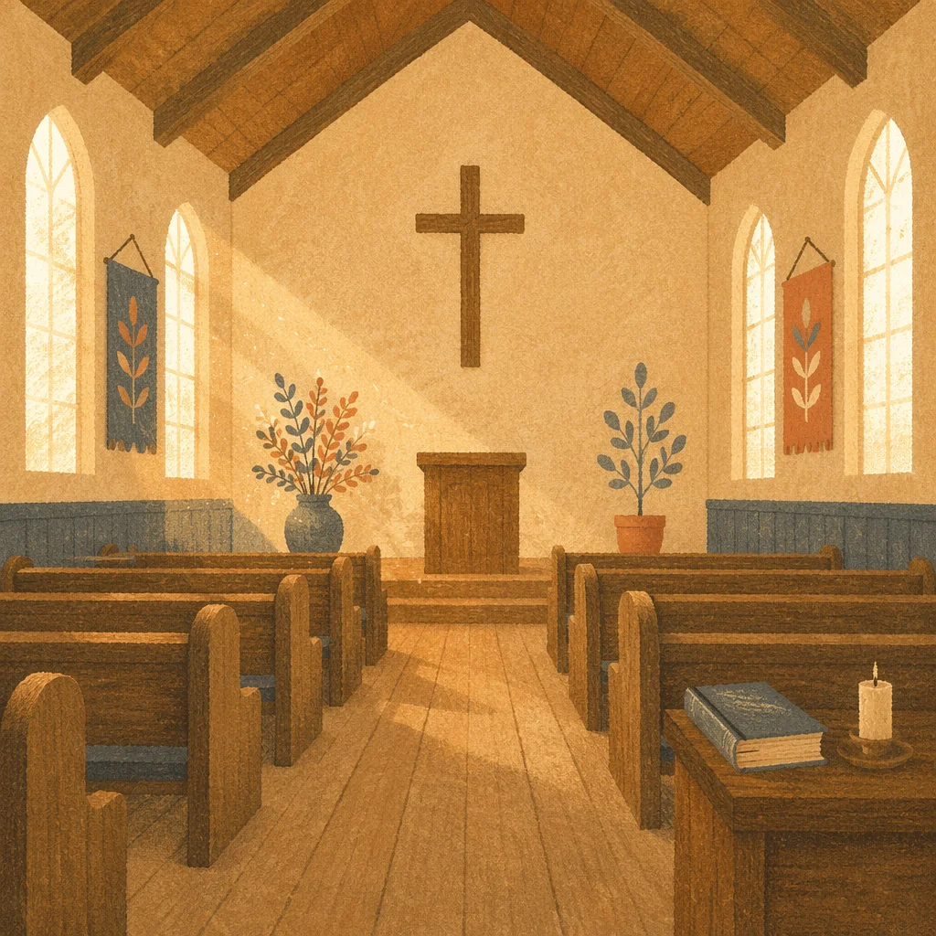 Empty Church Sanctuary in Morning Light