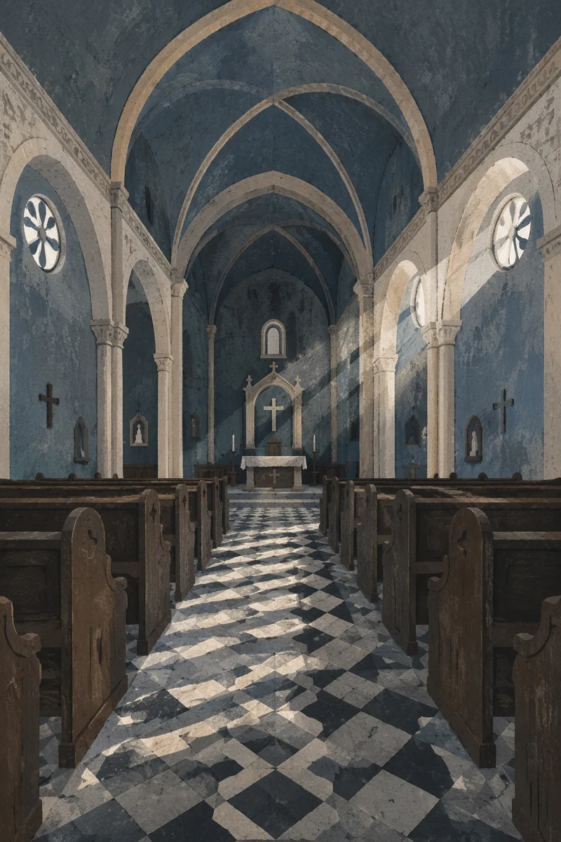 Empty Church Sanctuary in Morning Light