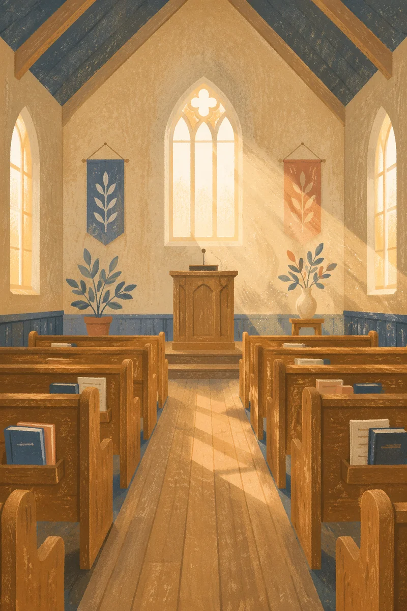 Empty Church Sanctuary in Morning Light