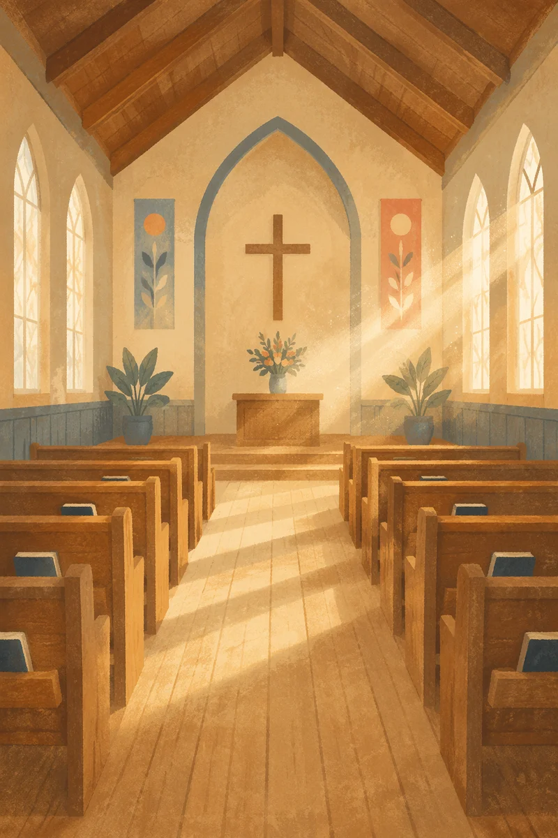 Empty Church Sanctuary in Morning Light