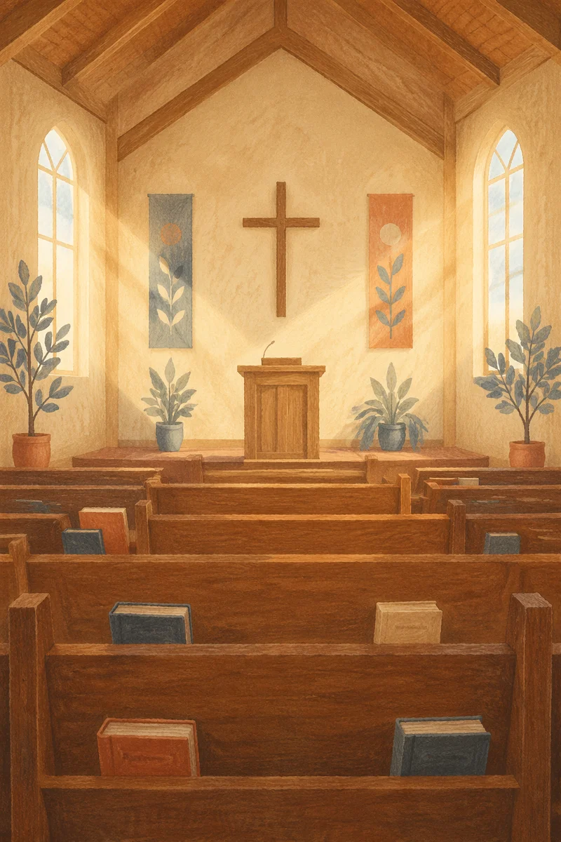 Empty Church Sanctuary in Morning Light