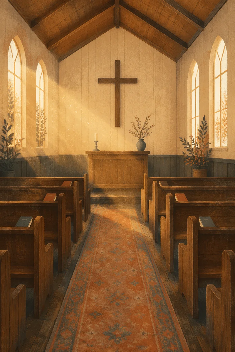 Empty Wooden Sanctuary in Morning Light