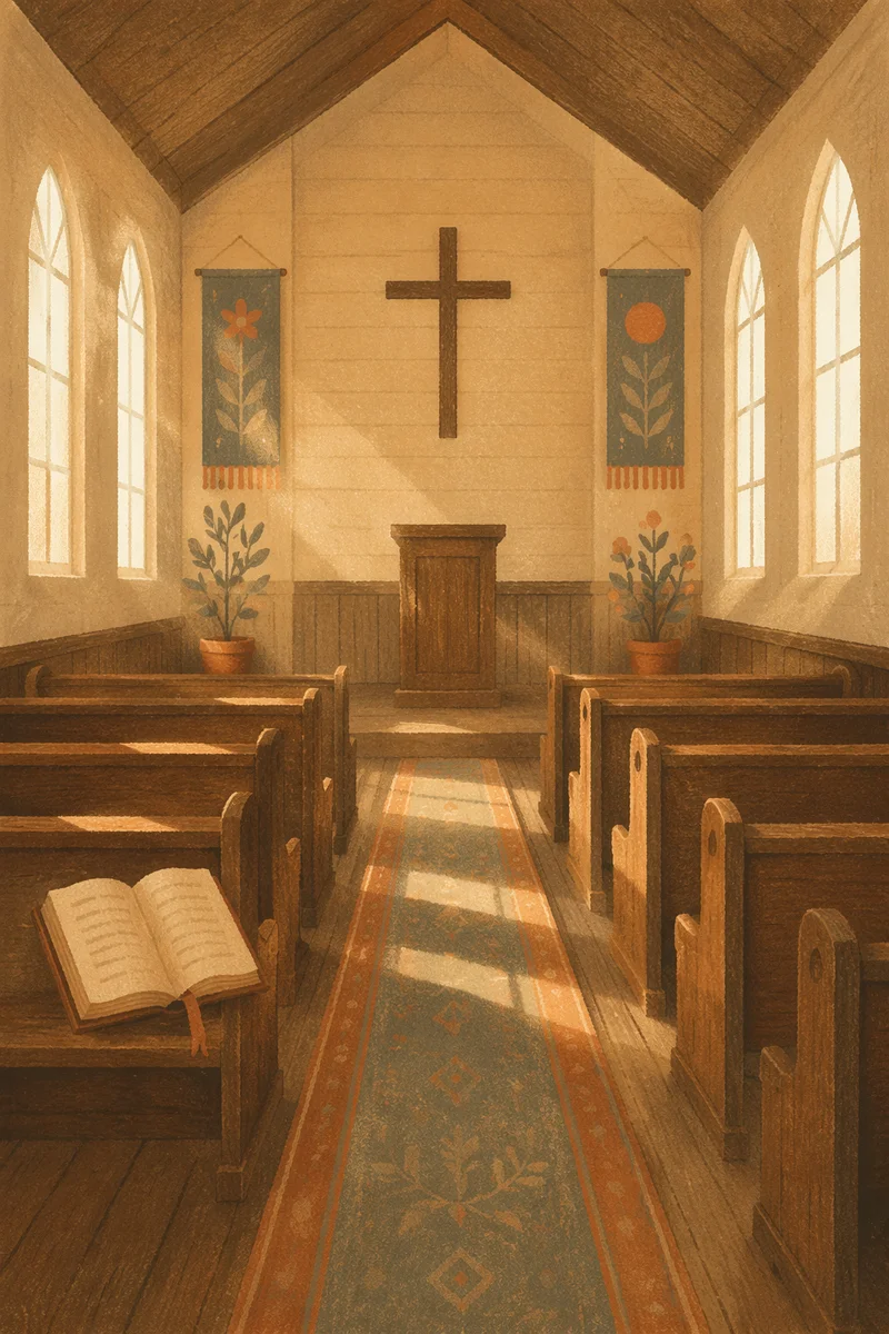 Empty Church Sanctuary in Morning Light