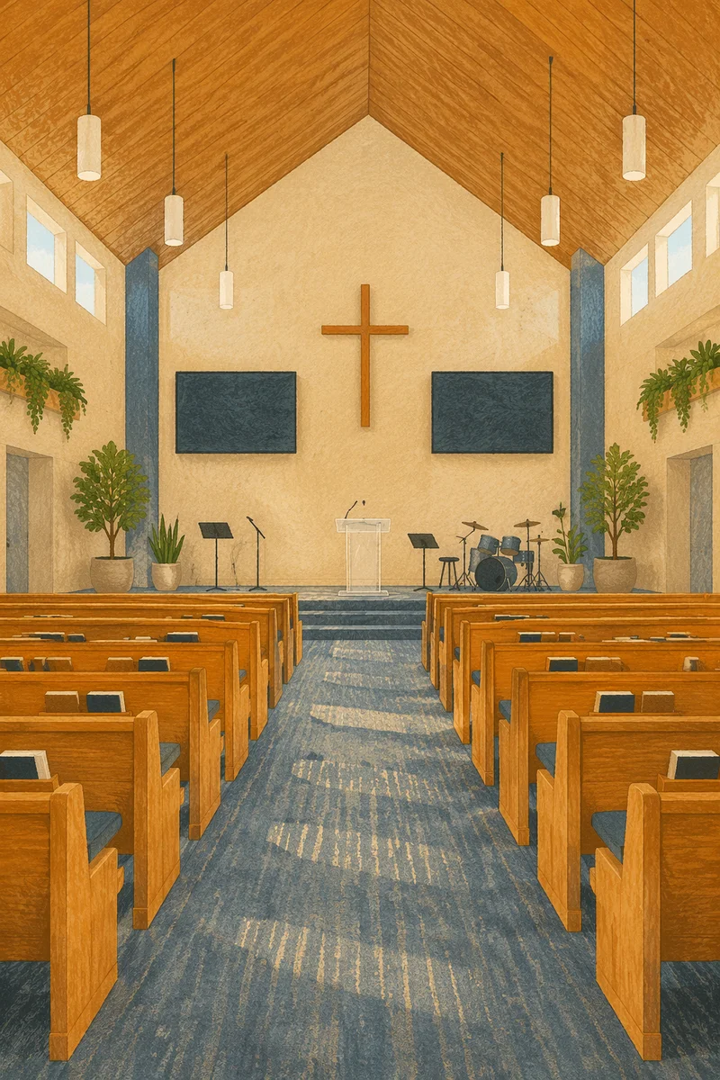 Empty Church Sanctuary in Morning Light