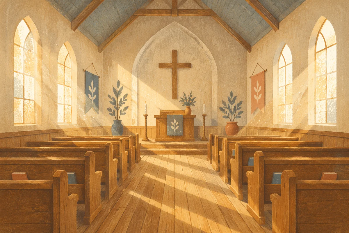 Empty Church Sanctuary in Morning Light
